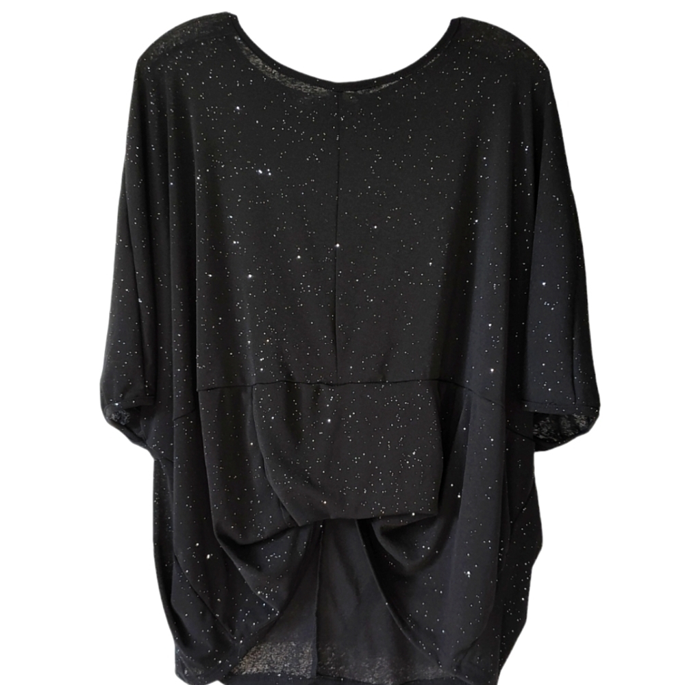 CHERI BLISS Sparkly Black Draped Blouse Size Large NWT